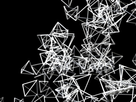 Abstract metallic triangular particles on black background