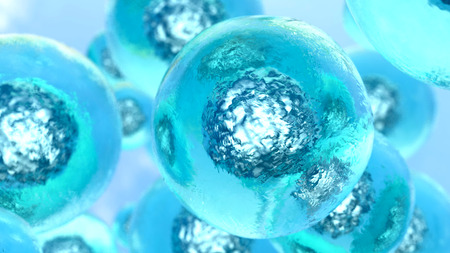 Abstract blue cell concept. Organic life under microscope