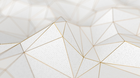 Abstract low-poly white background with golden linesの写真素材