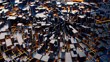 Futuristic background sci-fi architecture with neon illuminationの写真素材