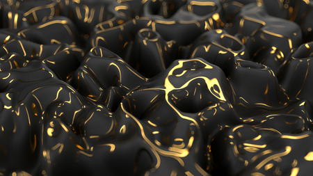 Abstract black wave surface with golden glossiness lines. 3d renderの写真素材