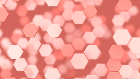 Living coral color background with 3d hexagons. 3d render illustrationの写真素材