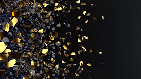 Particles and fragments of glass or crystals on a black backgroundの写真素材