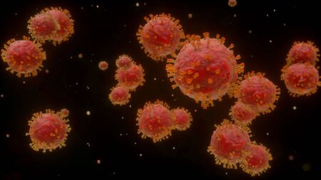 Coronavirus COVID-19. Group of virus. Dangerous virus colony. 3d render illustrationの写真素材