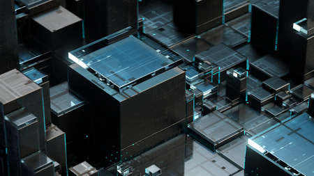 Abstract futuristic background with cubic architecture. 3d render illustration