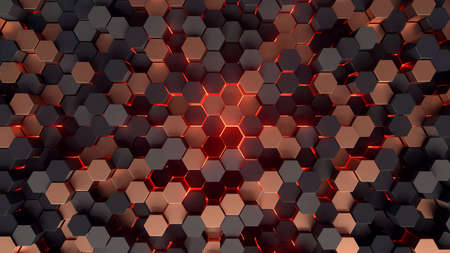 Abstract futuristic background with hexagons and glow. 3d render illustration