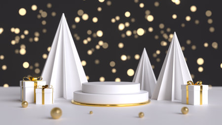 White and gold Christmas mockup. New year presentation concept. 3d render illustration