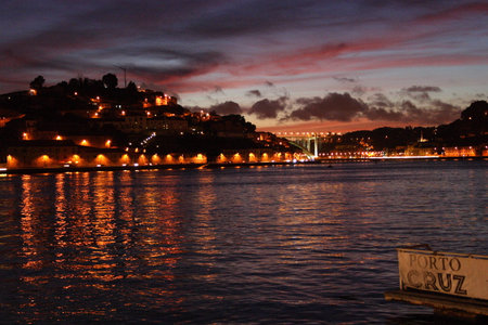 Porto Douro River by nightの写真素材