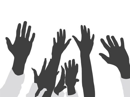 raised hands on isolated backgroundの写真素材
