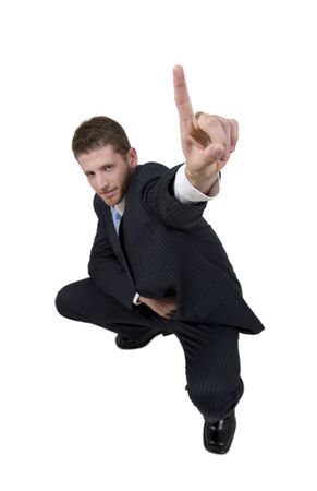 male pointing upward on isolated backgroundの写真素材
