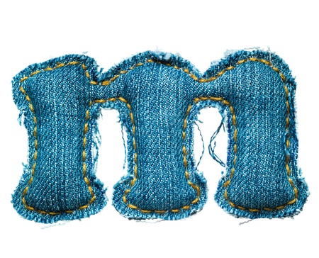 Handmade lowercase letter of jeans alphabet on whiteの写真素材