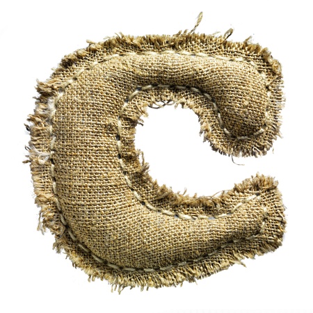 Linen vintage cloth letter isolated on whiteの写真素材