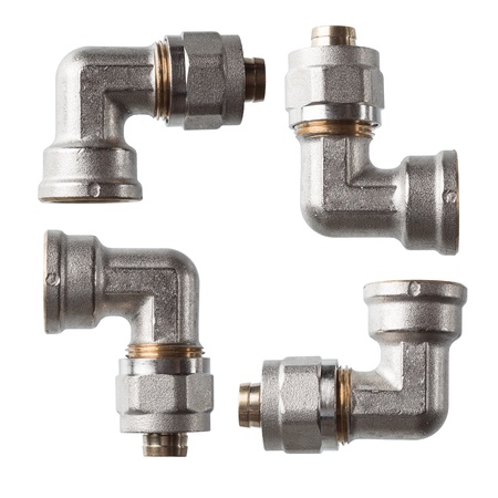 Fittings for water supply system in house, isolated on white