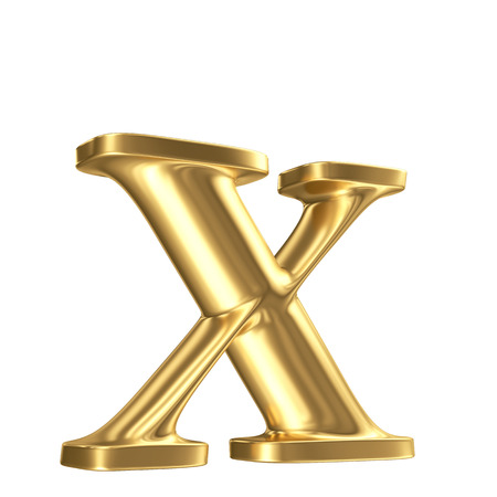 Golden matt lowercase letter x in perspective, jewellery font collectionの写真素材