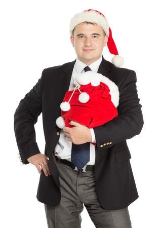Business man with New Year and Christmas presents.の写真素材