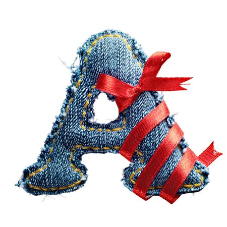 Magic holiday jeans alphabet letter A with red ribbonの写真素材