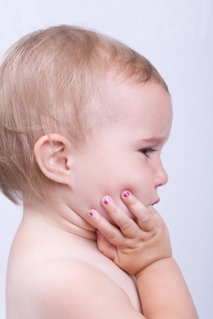 Angry little girl cryingの写真素材