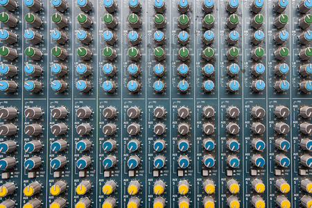 Professional Audio dj mixer console, sound tools and gear, studio equipment picture, selective focus picture of fadersの写真素材