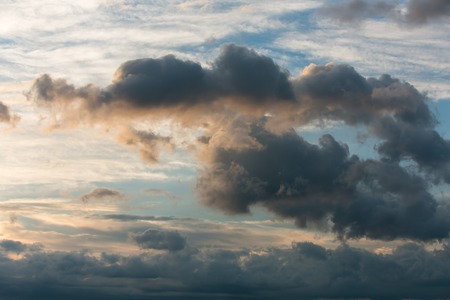 Beautiful sky with clouds and sun. Sunset sky with clouds.