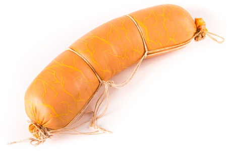 loaf of sausage on a white background isolated.の写真素材