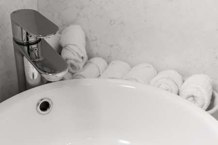 Bathroom interior with stylish white sinkの写真素材