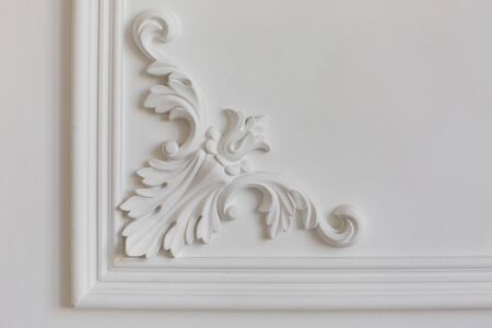 Luxury white wall design bas-relief with stucco mouldings roccoco element.の写真素材