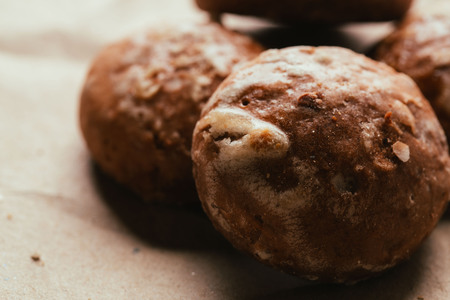 gingerbread close up on bright paper background.の写真素材