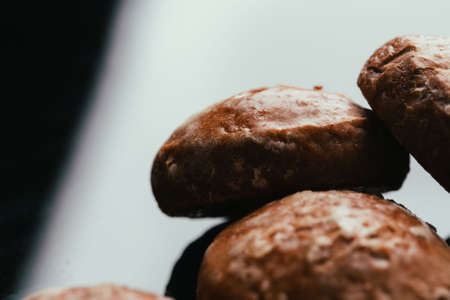 fresh gingerbread close-up on a dark background.の写真素材