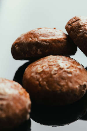 fresh gingerbread close-up on a dark background.の写真素材