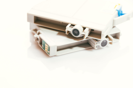 printer gray cartridges on a white background.の写真素材