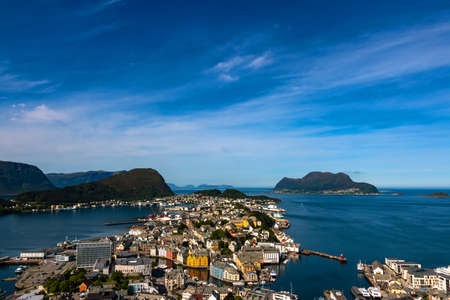 Ãlesund in summer, view of the city from the observation deck on Mount Axla.の写真素材