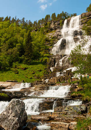 Waterfall Tvindefossen near Voss on the road to Flam (Flom) in Norwayの写真素材