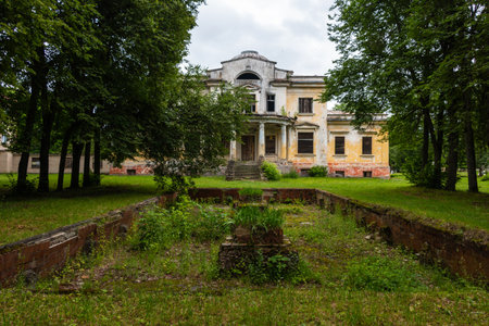 Old abandoned Tolstoy estate in Belarus on a cloudy summer day, Mogivel regionの写真素材
