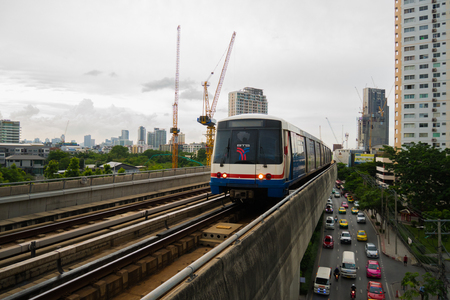7 Aug 2017 Bangkok,Thailand:BTS sky train arrive Udomsuk Station