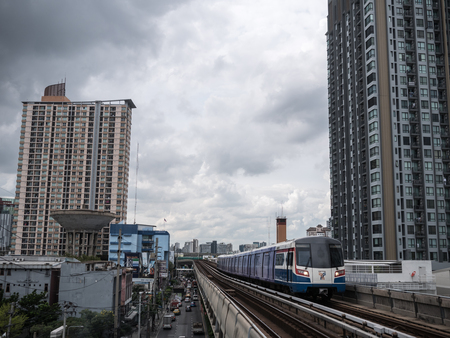 28 Aug 2017 On nut bts sky train station,Bangkok,Thailand;Sky train departing from on nut station