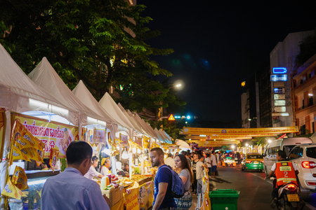 China town,Bangkok,Thailand 12 Oct 2018 : People and tourist come visit China town,Bangkok(Yaowarat)in the vegetarian festivalのeditorial素材