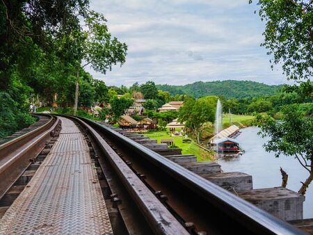 Death railway,Kwai noi river,Kanchanaburi 21 July 2019: The train run trough Tham krasae bride railway.のeditorial素材
