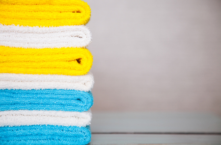 Colorful cotton towels - closeup shotの写真素材