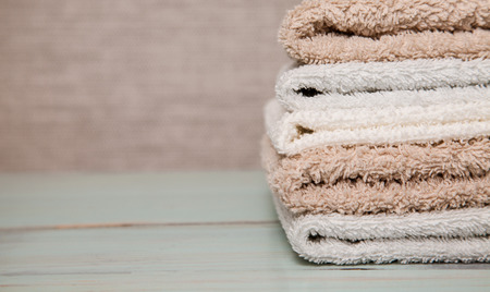 Neatly folded towels - closeup shotの写真素材
