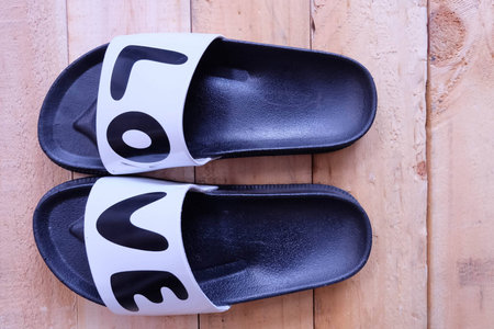 Shoes on wooden backgroundの写真素材