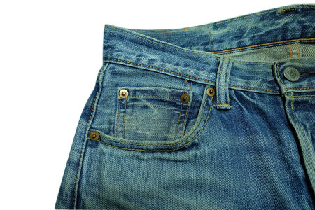 Blue jeans on white backgroundの写真素材