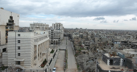 A flight of a drone over Homs in Syria 03/04/2017 - Homs - Syriaの写真素材