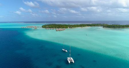 Water bungalows resort, French polynesia in aerial view