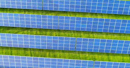 Solar panels in aerial viewの写真素材