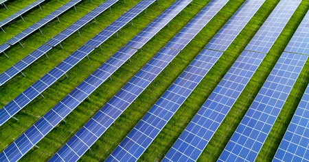 Solar panels in aerial view
