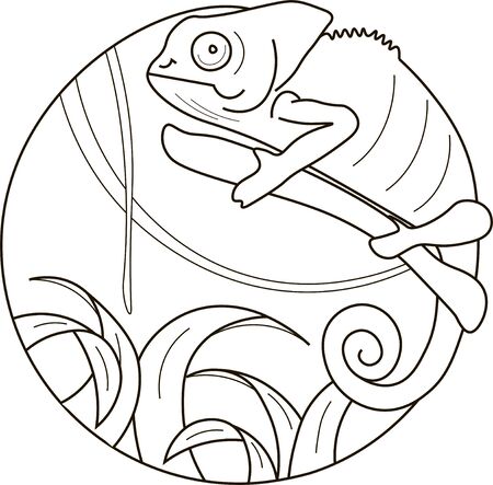 Chameleon in jungle  isolated on white background.のイラスト素材