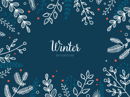 Christmas winter dark background with plantsのイラスト素材