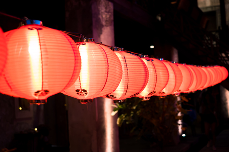 Chinese lamps are red. Chinese culture is used to decorate the home or shrine. During the New Year celebrations.の写真素材