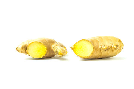 Ginger fresh isolated is a rooted plant with medicinal properties and is the elixir. with vitamins on white background and clipping path. The name of science : Zingiber officinale Roscoeの写真素材