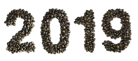 Coffee bean sort by number 2019. Which is BCE. For the calendar or postcard New Year. isolated on white background and clipping path.の写真素材